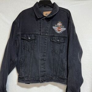 Harley Davidson Jean Jacket Men’s XL Miller Genuine Draft Pockets Denim Black